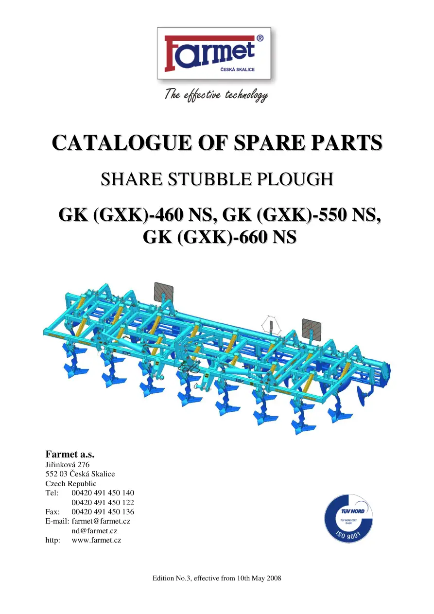 Farmet Gk Gxk 460 550 660 Ns Parts Manual