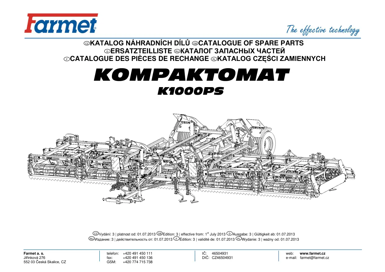 Farmet Kompaktomat K1000Ps Parts Manual