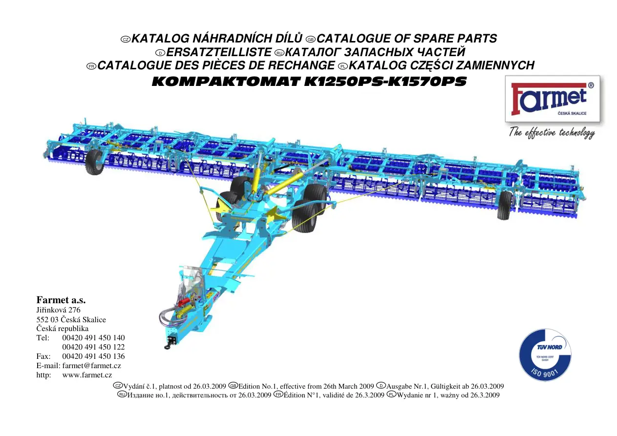 Farmet Kompaktomat K1250 1570 Ps Parts Manual