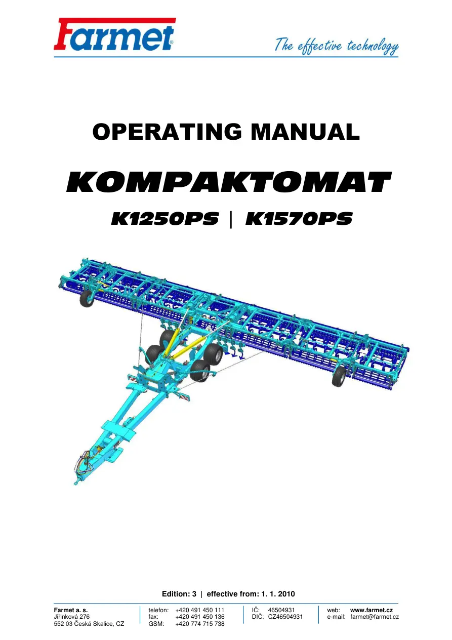 Farmet Kompaktomat K1250Ps K1570Ps Operators Manual