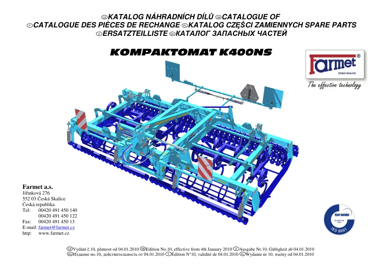 Farmet Kompaktomat K400Ns Parts Manual