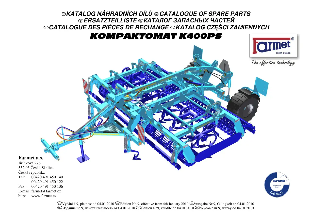 Farmet Kompaktomat K400Ps Parts Manual