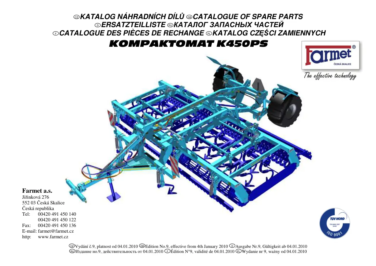 Farmet Kompaktomat K450Ps Parts Manual