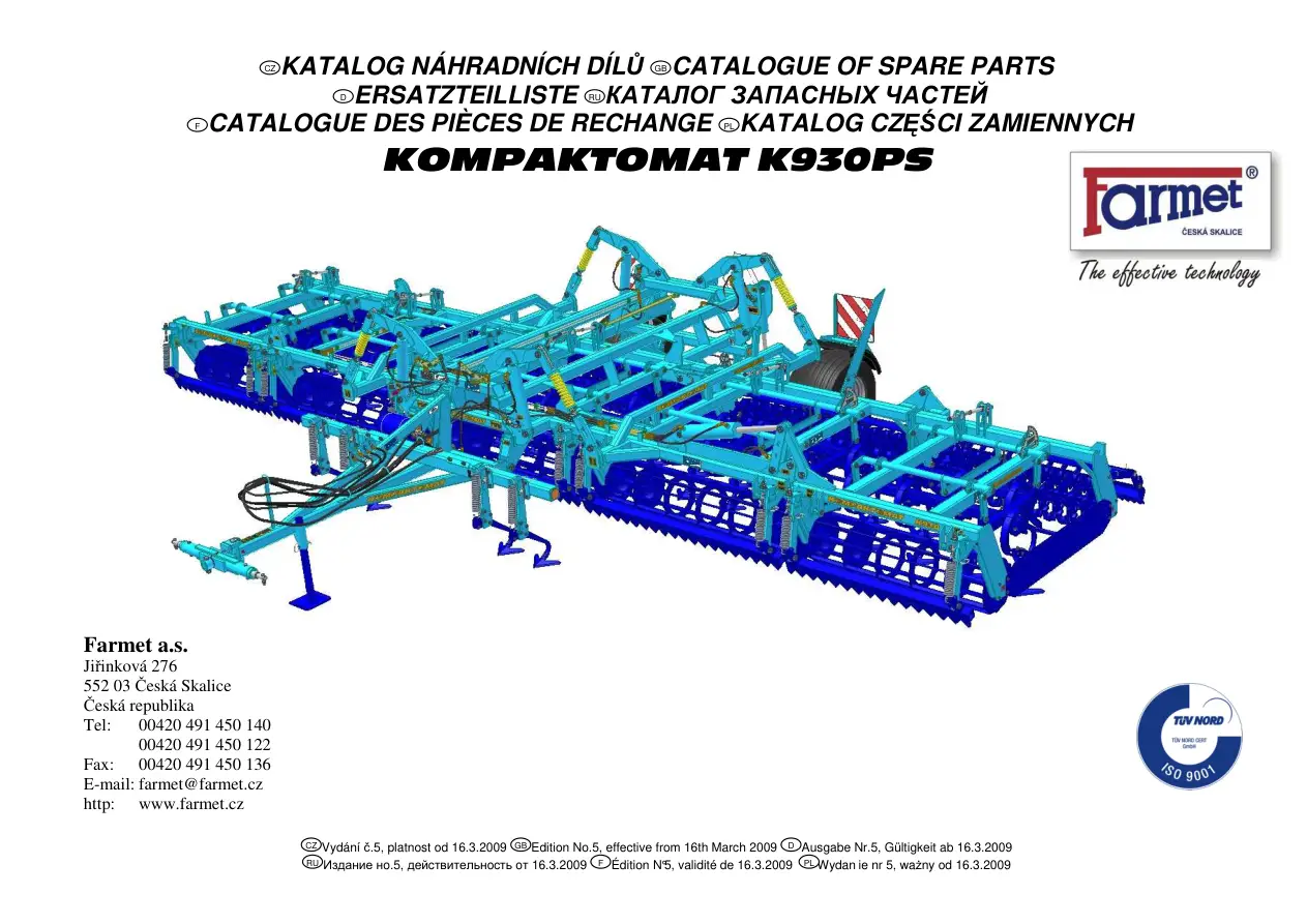 Farmet Kompaktomat K930Ps Parts Manual