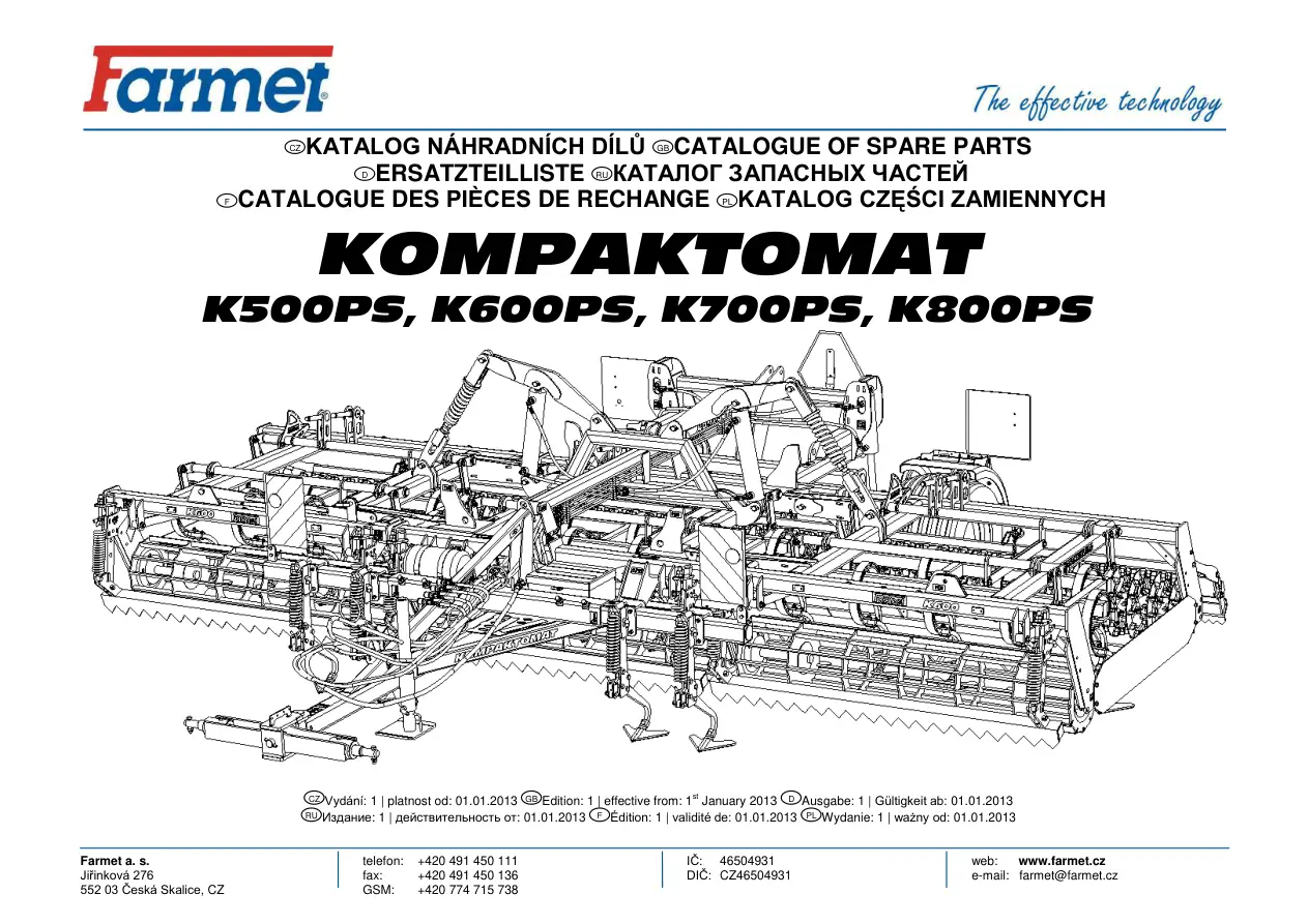 Farmet Kompaktomat Ks 500 600 700 800 Ps 2013 Parts Manual