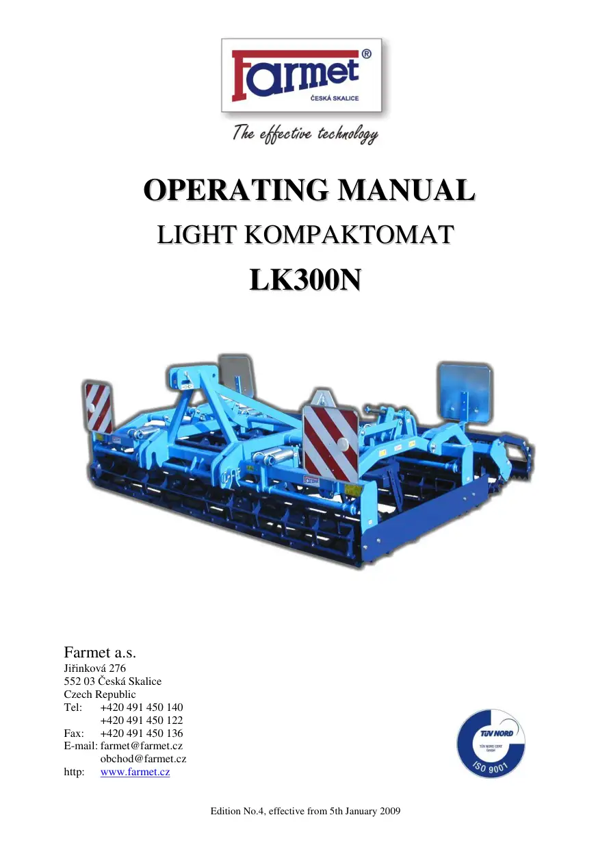 Farmet Kompaktomat Lk300N Operators Manual