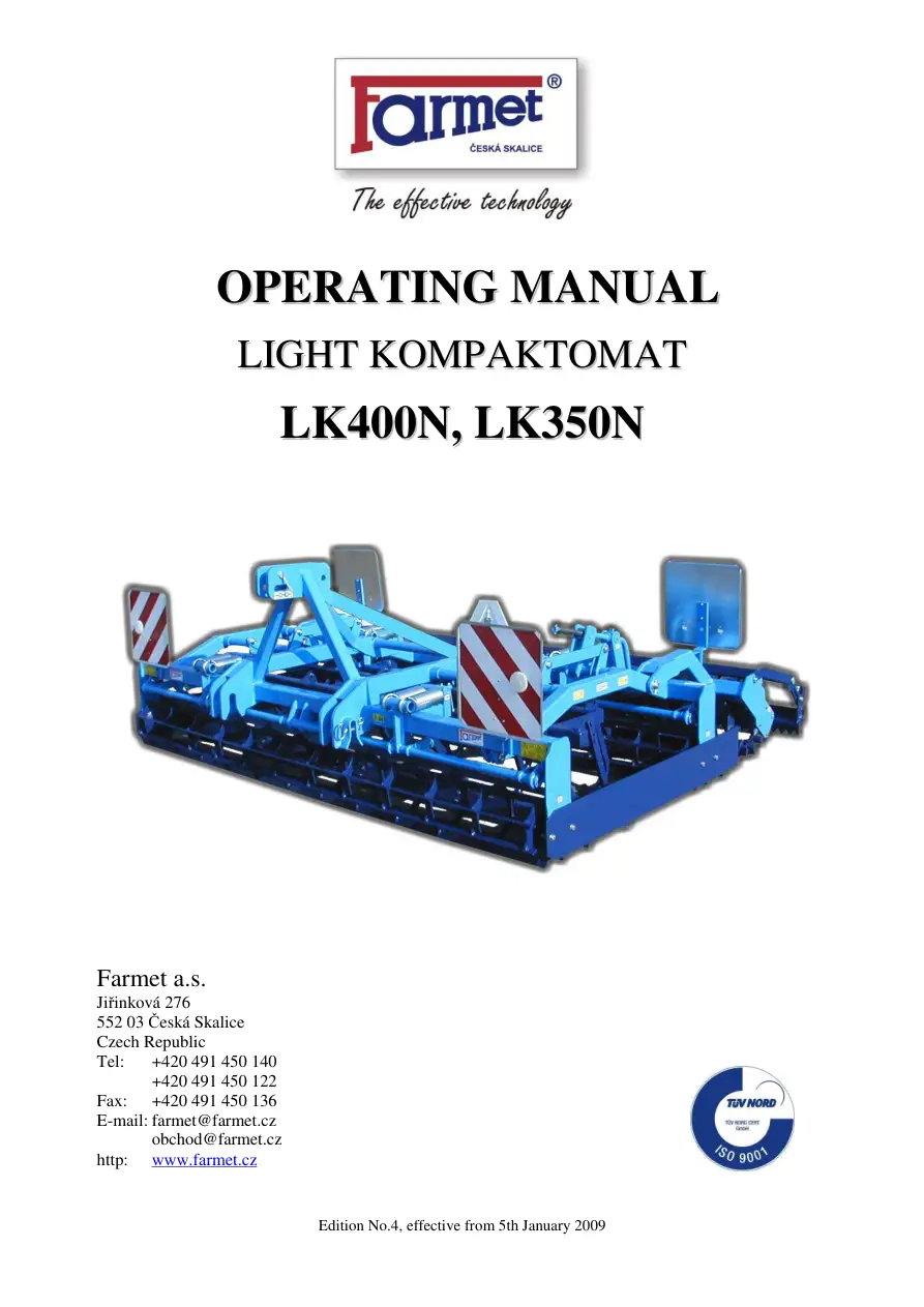 Farmet Kompaktomat Lk400N Lk350N Operators Manual