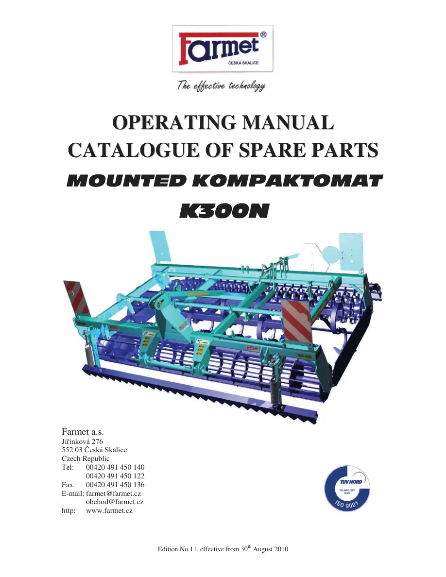 Farmet Kompaktomat K300N & Parts Manual