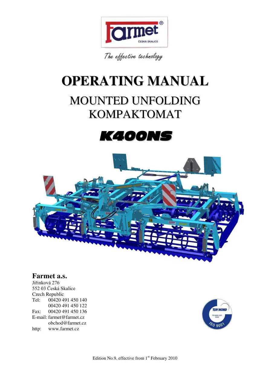 Farmet Kompaktomat K400Ns Operators Manual
