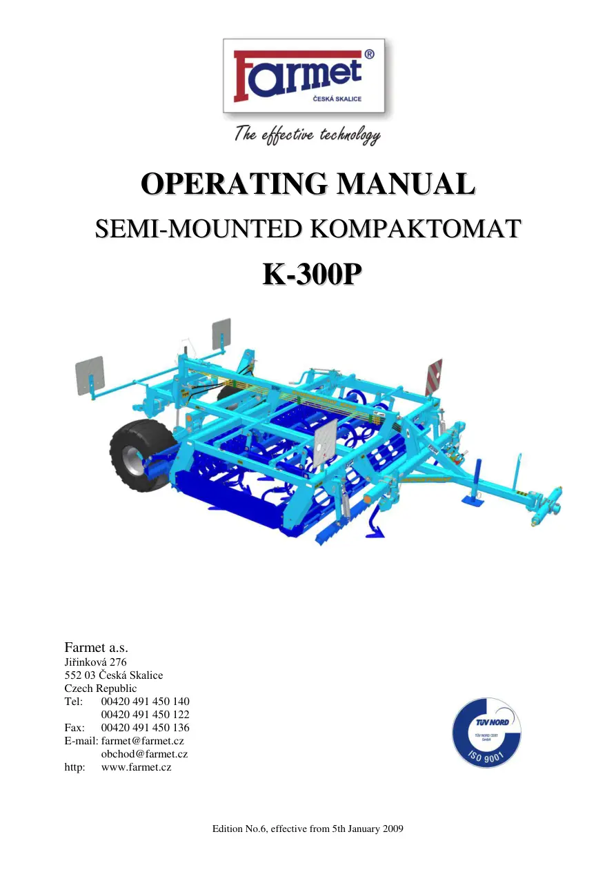 Farmet Kompaktomat K300P Operators Manual
