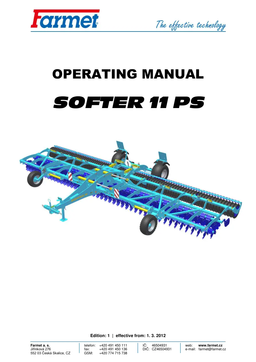 Farmet Softer 11 Ps 2012 Operators Manual