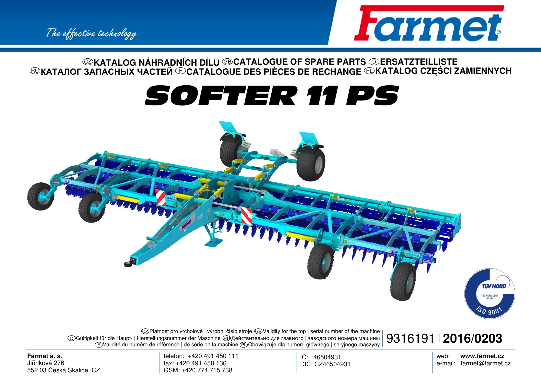 Farmet Softer 11 Ps 2016 Parts Manual