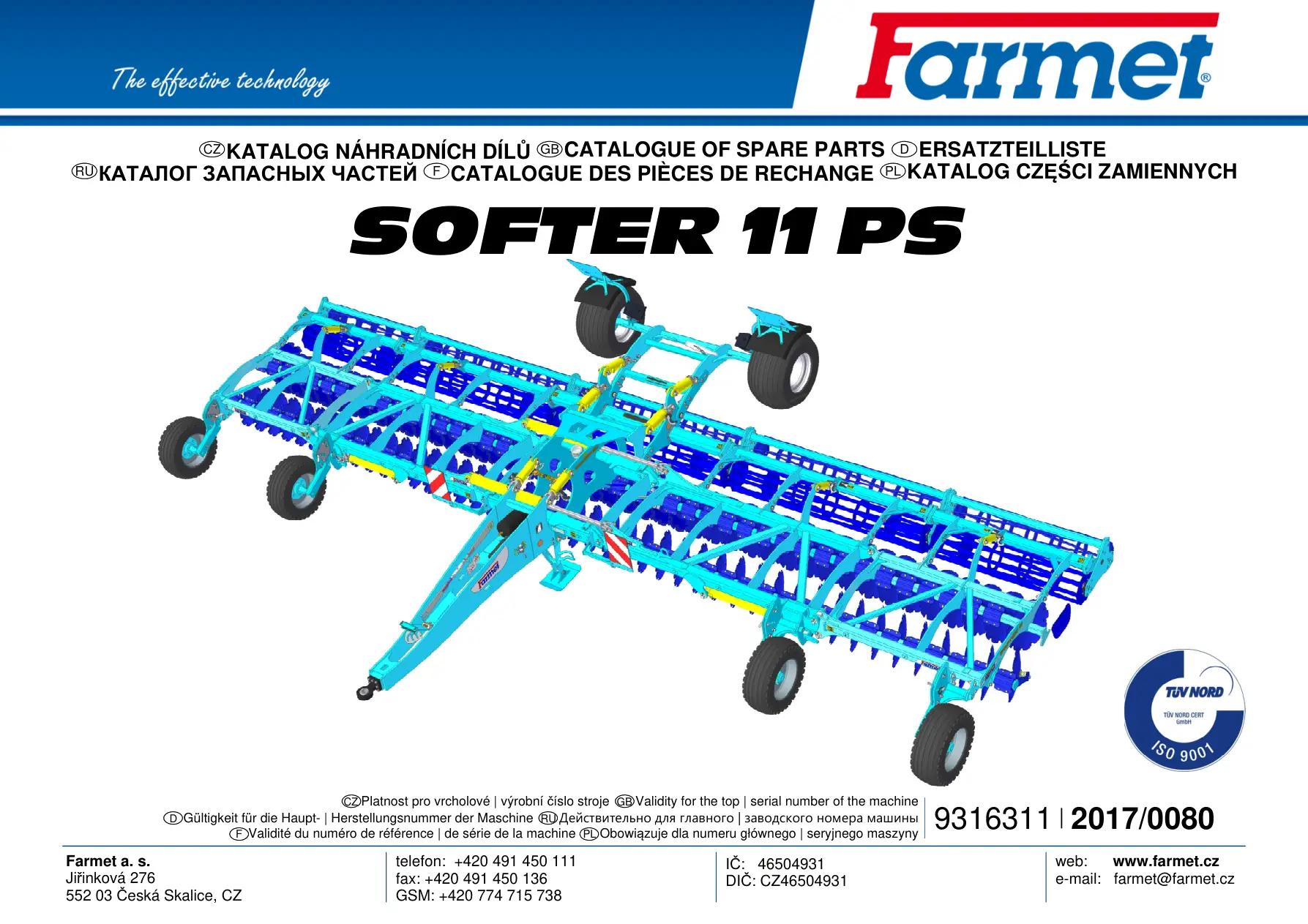 Farmet Softer 11 Ps 2017 Parts Manual