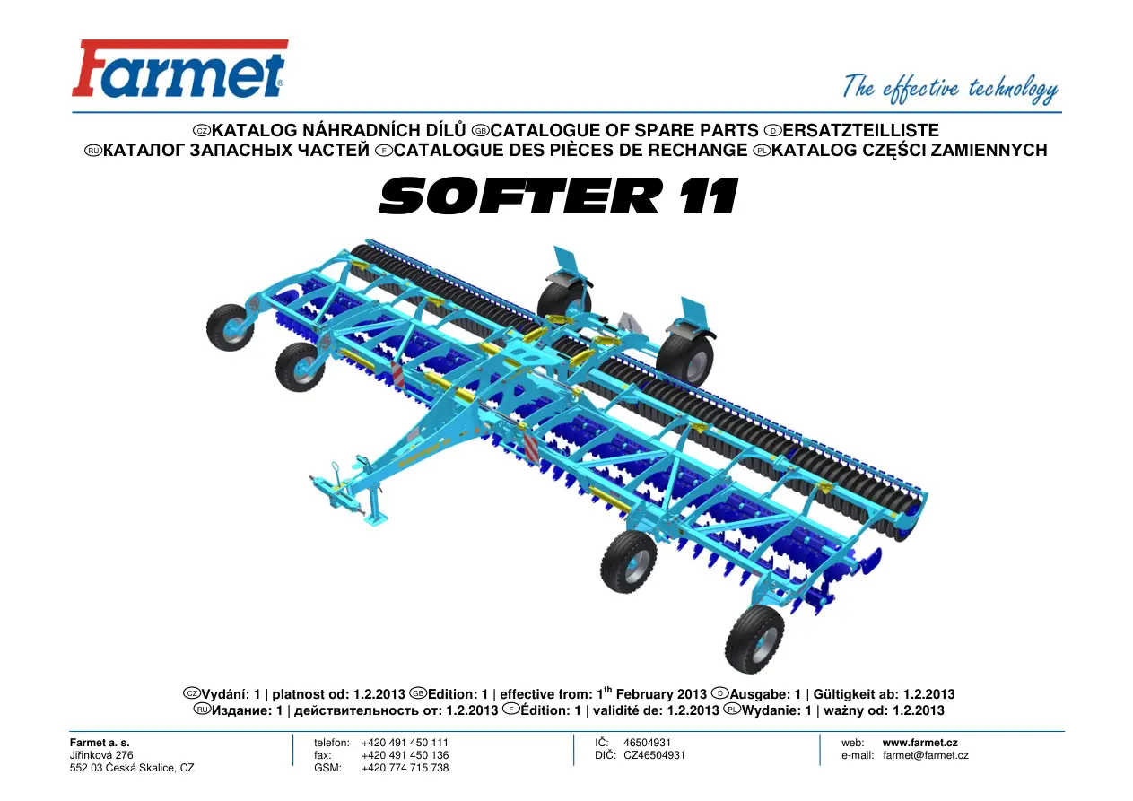 Farmet Softer 11 Parts Manual