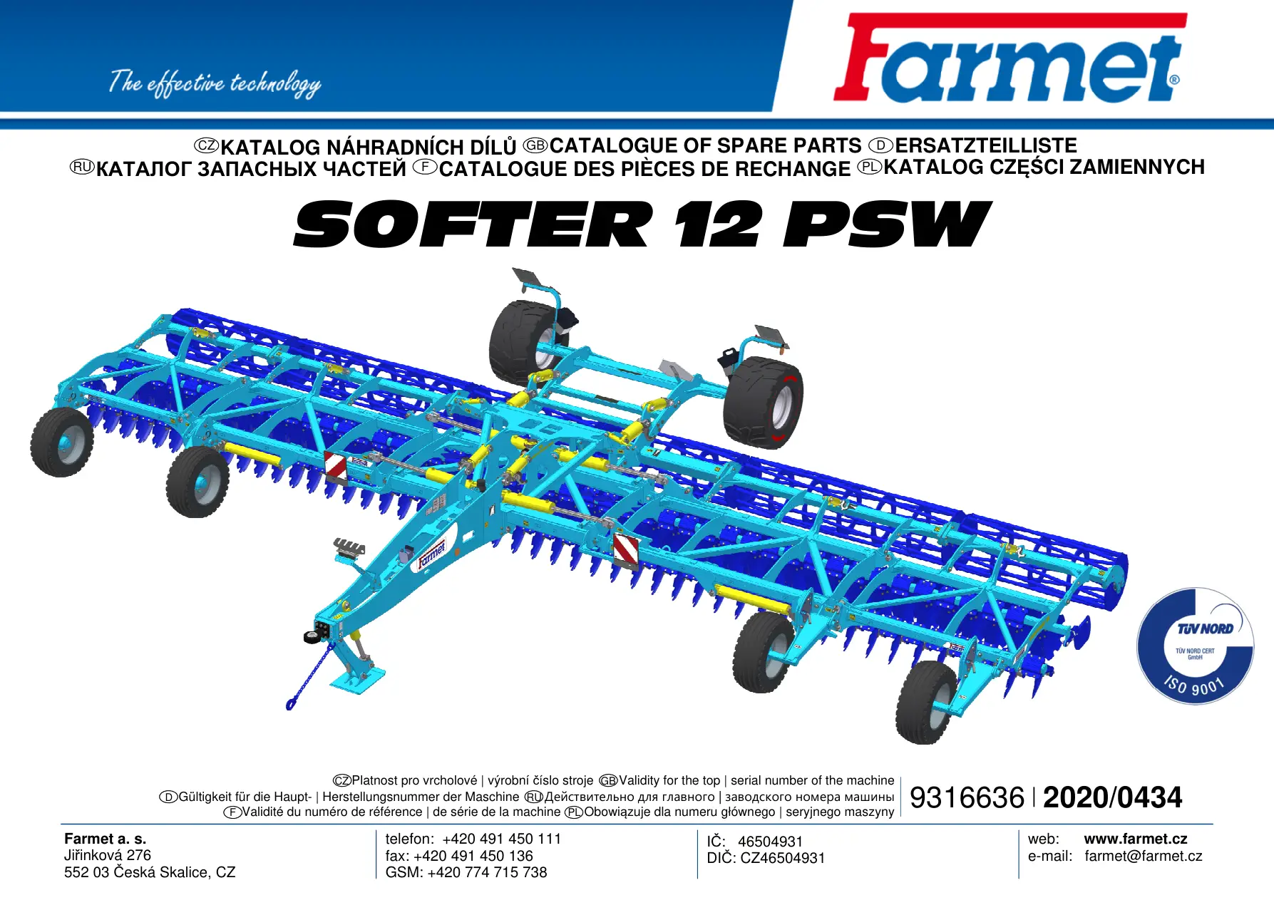 Farmet Softer 12 Psw Parts Manual