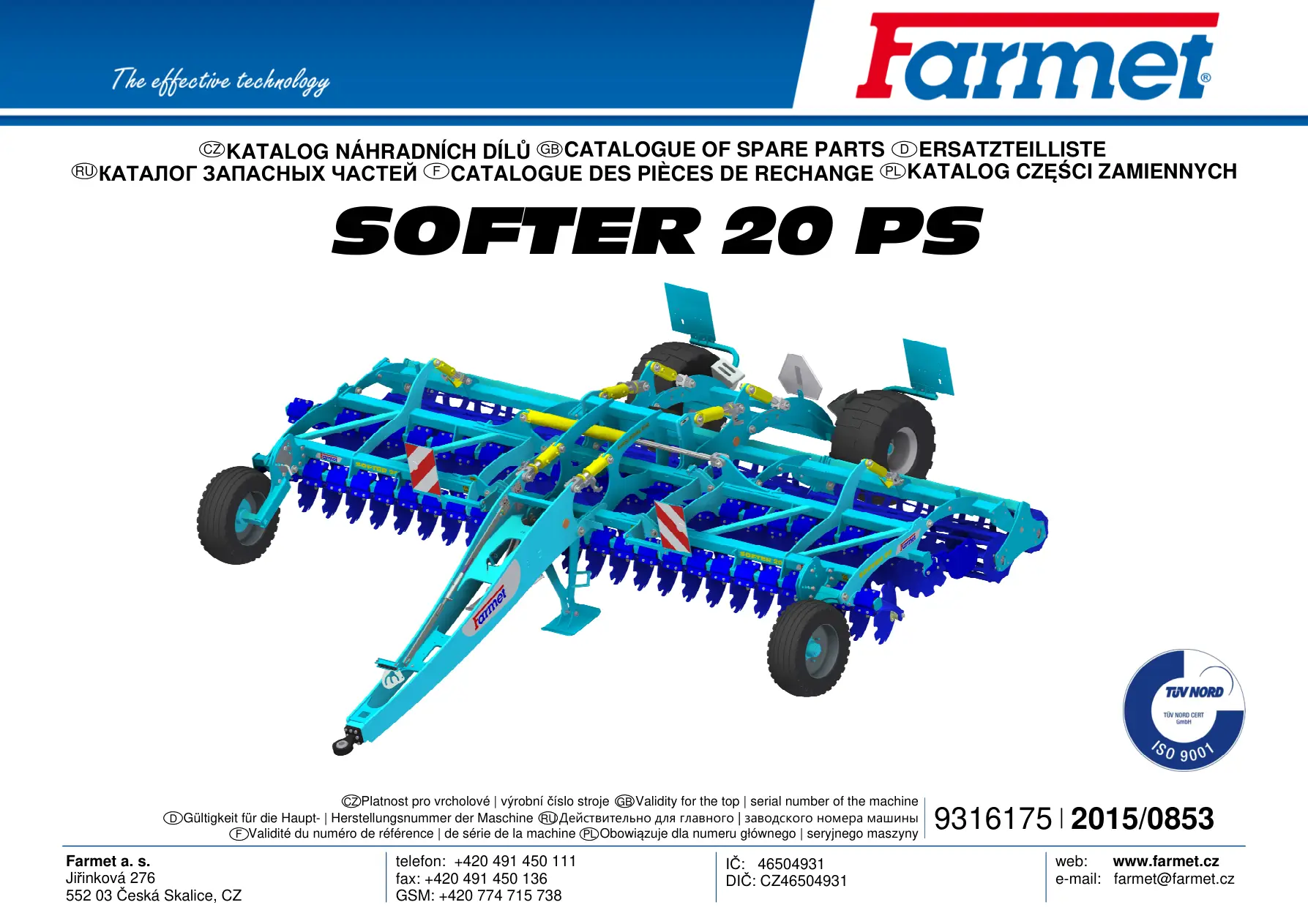 Farmet Softer 20 Ps 2015 Parts Manual