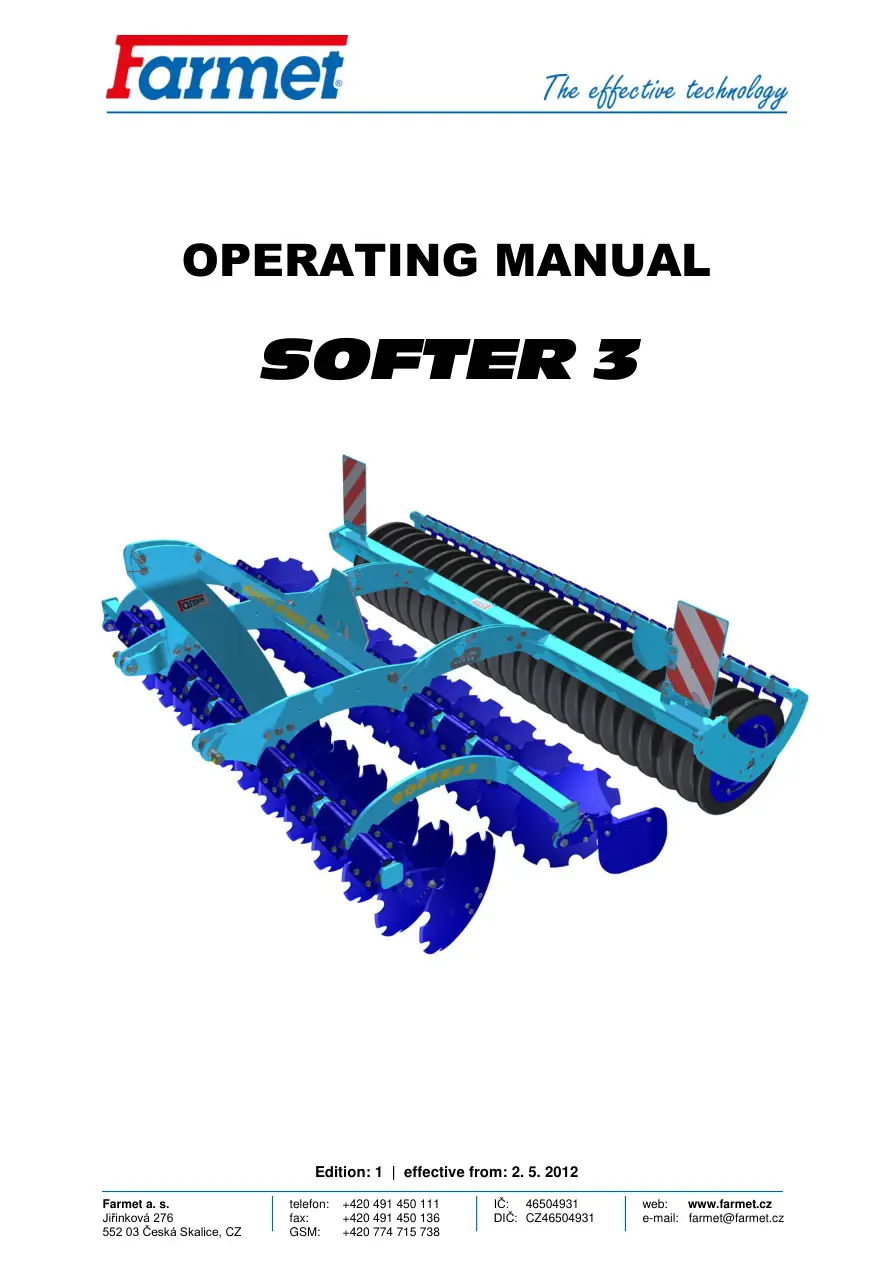 Farmet Softer 3 2012 Operators Manual