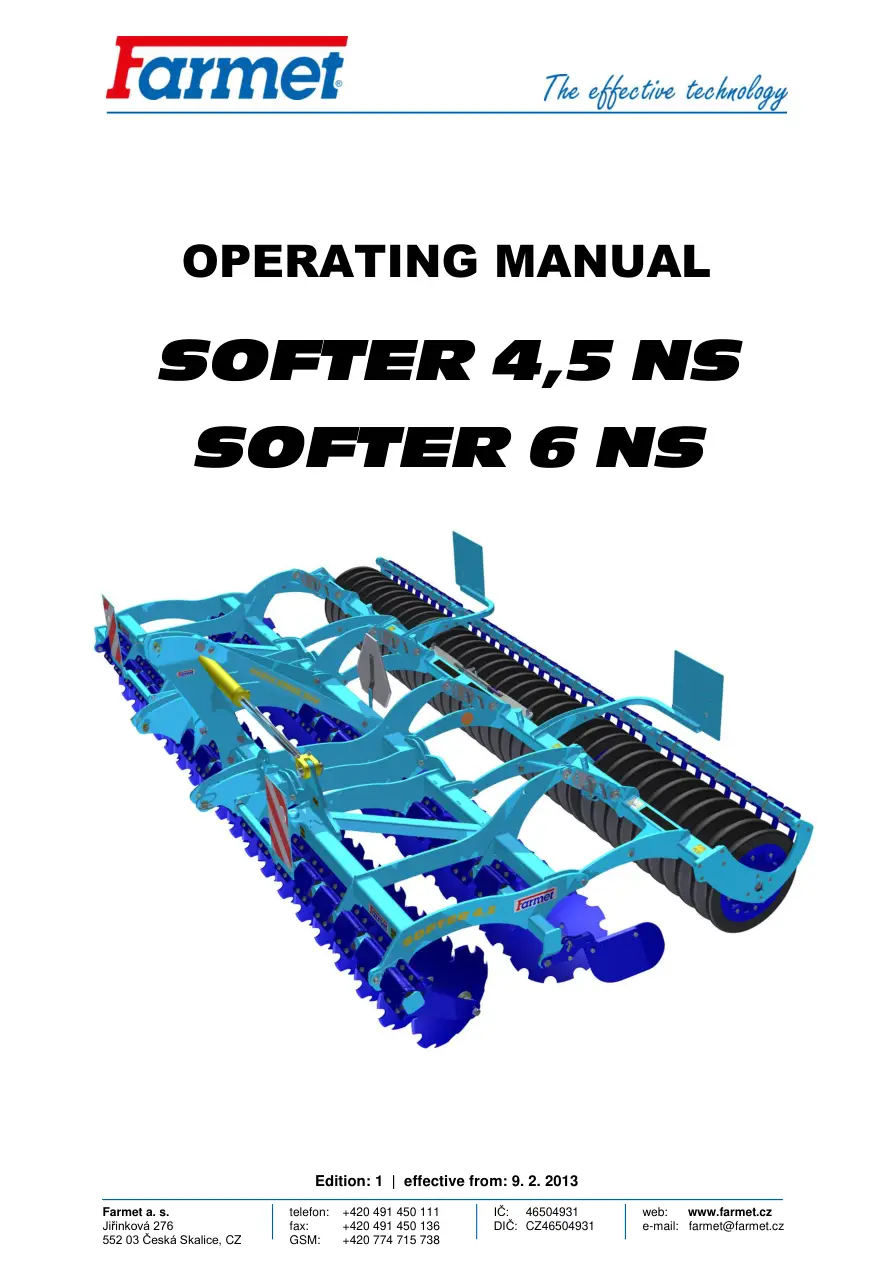 Farmet Softer 4.5 6 Ns 2013 Operators Manual