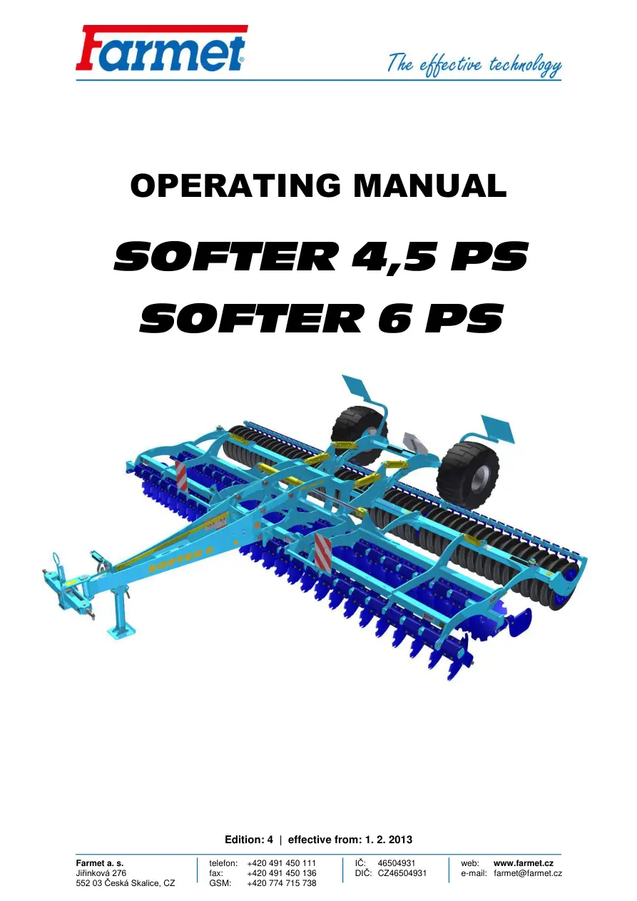 Farmet Softer 4.5 6 Ps 2013 Operators Manual