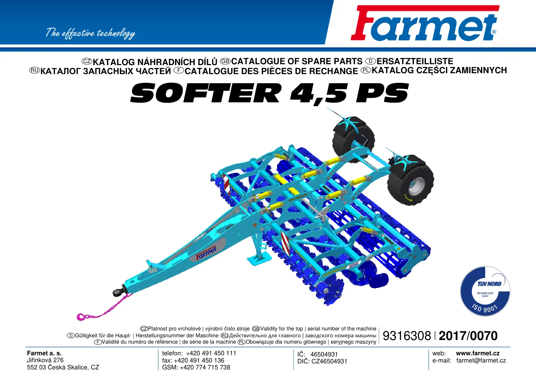 Farmet Softer 4.5 Ps 2017 Parts Manual