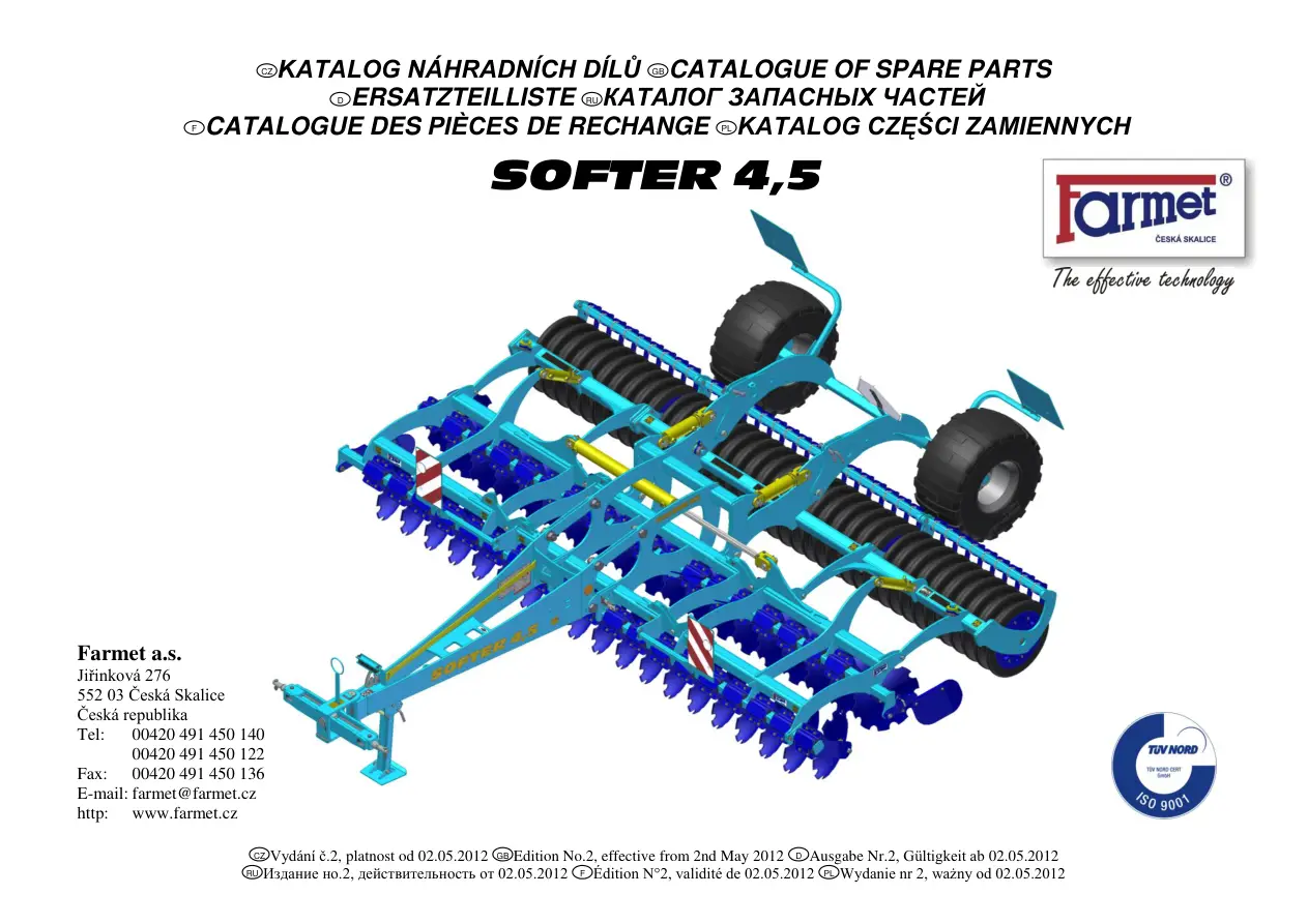 Farmet Softer 4.5 Parts Manual