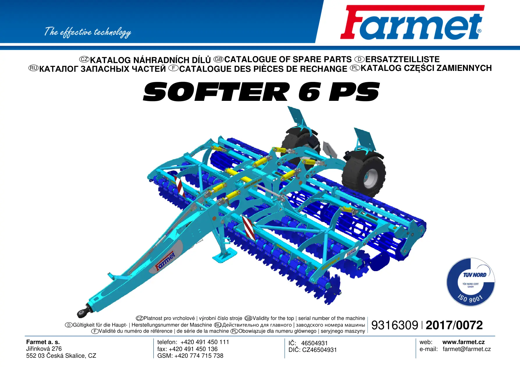 Farmet Softer 6 Ps 2017 Parts Manual
