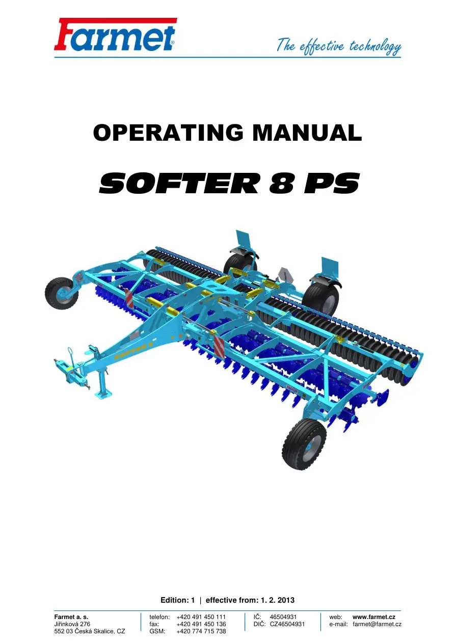 Farmet Softer 8 Ps 2013 Operators Manual