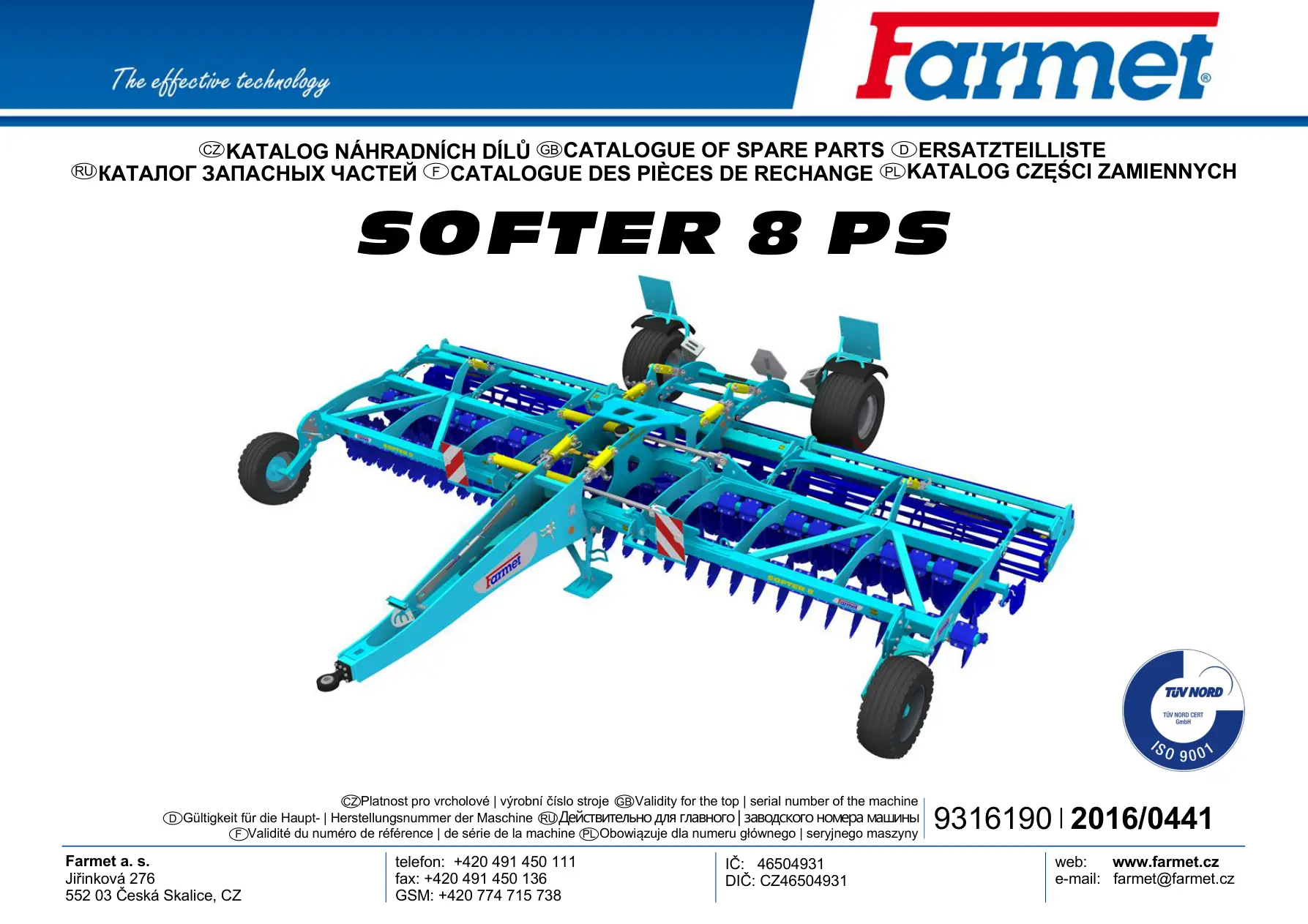 Farmet Softer 8 Ps 2016 Parts Manual