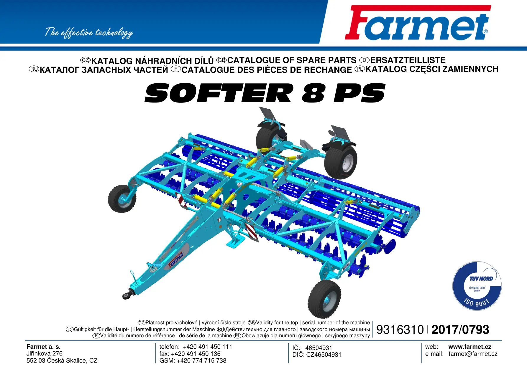 Farmet Softer 8 Ps 2017 Parts Manual
