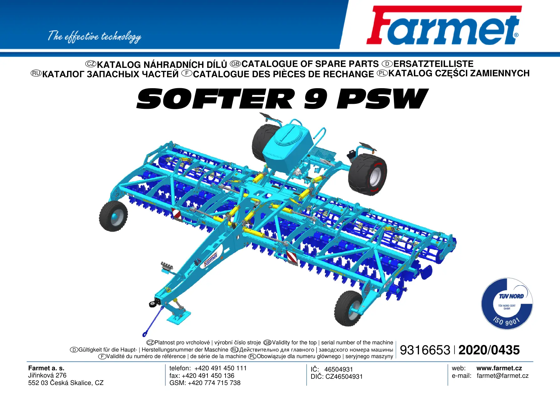 Farmet Softer 9 Psw 2020 Parts Manual