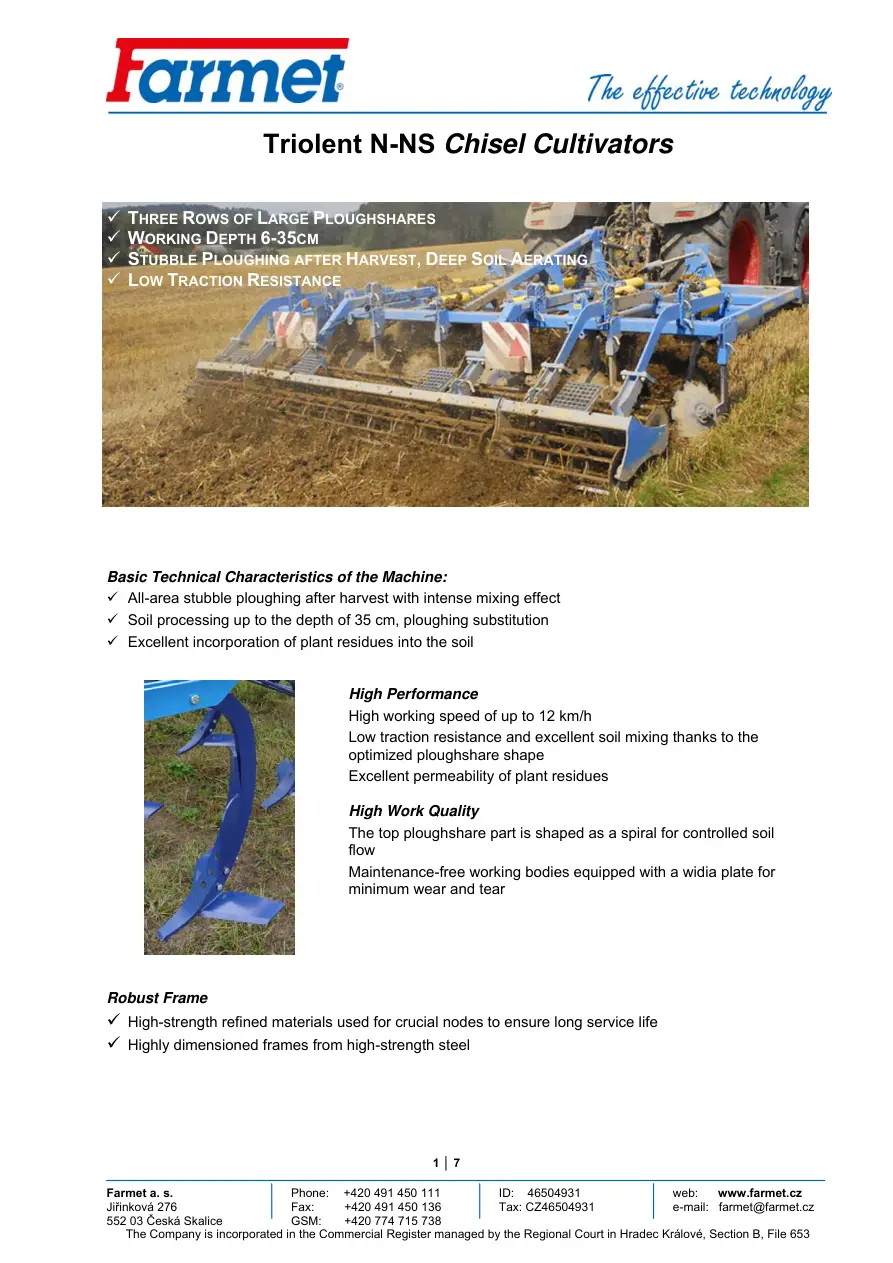 Farmet Triolent N Ns 2013 Operators Manual