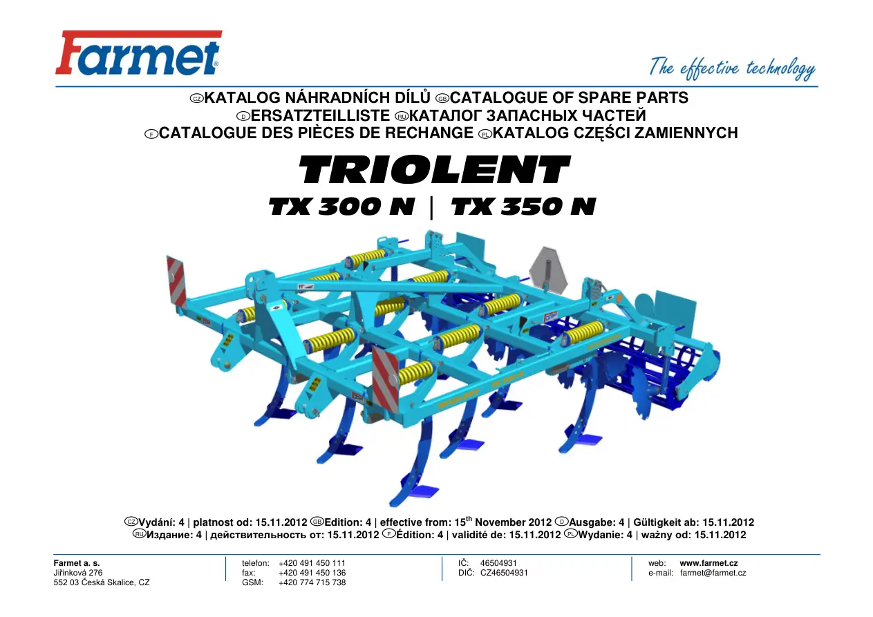 Farmet Triolent Tx300 Tx350 Parts Manual
