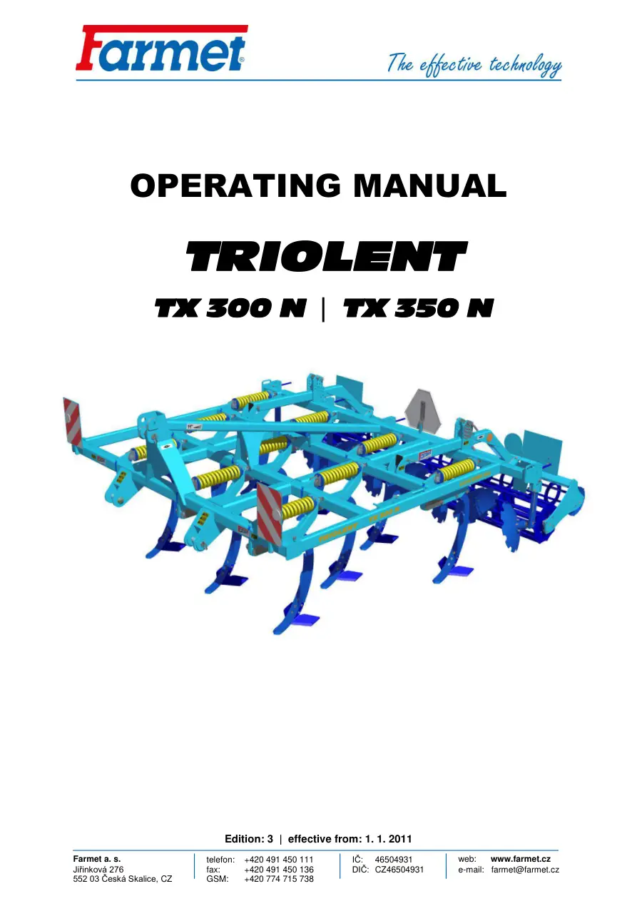 Farmet Triolent Tx300N Tx350N 2011 Operators Manual