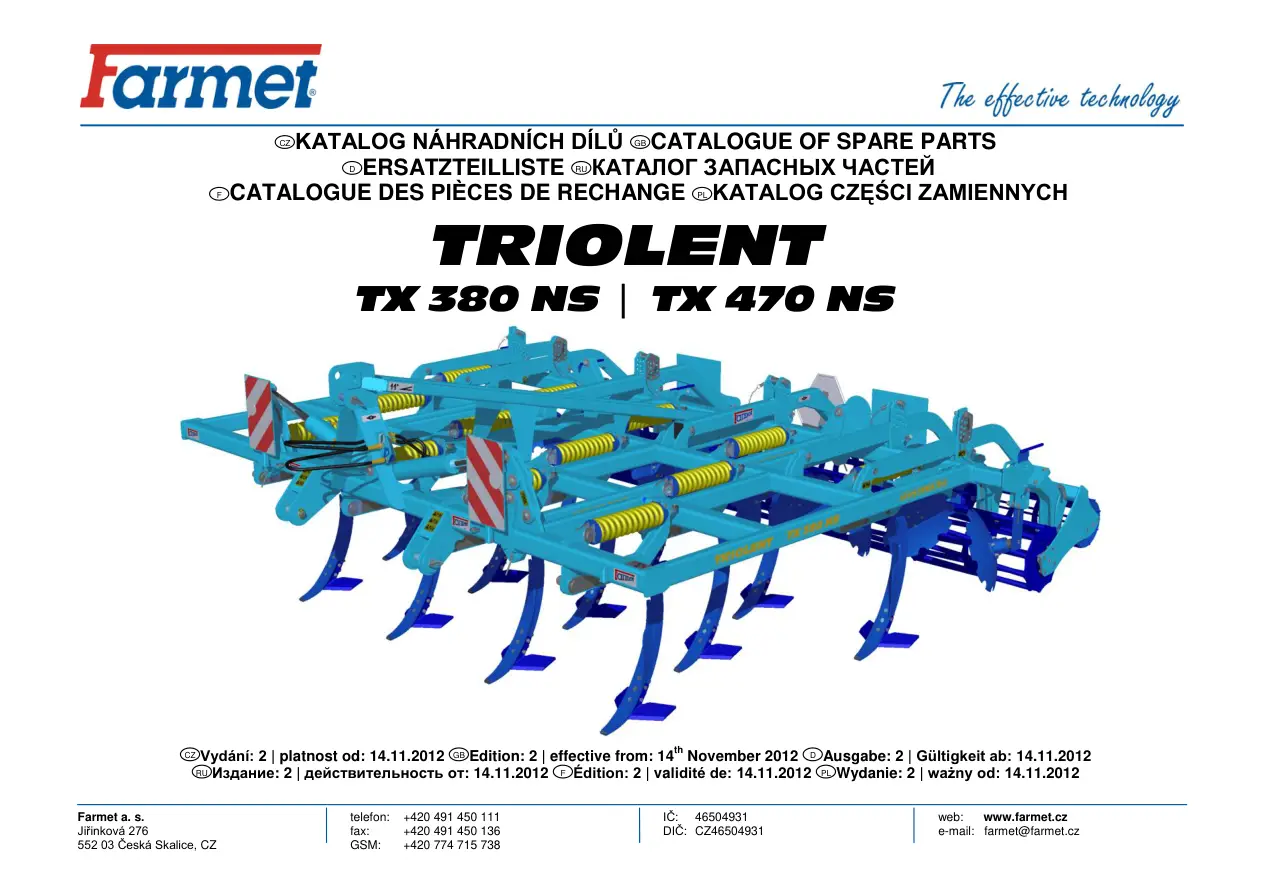 Farmet Triolent Tx380 Tx470 Ns Parts Manual