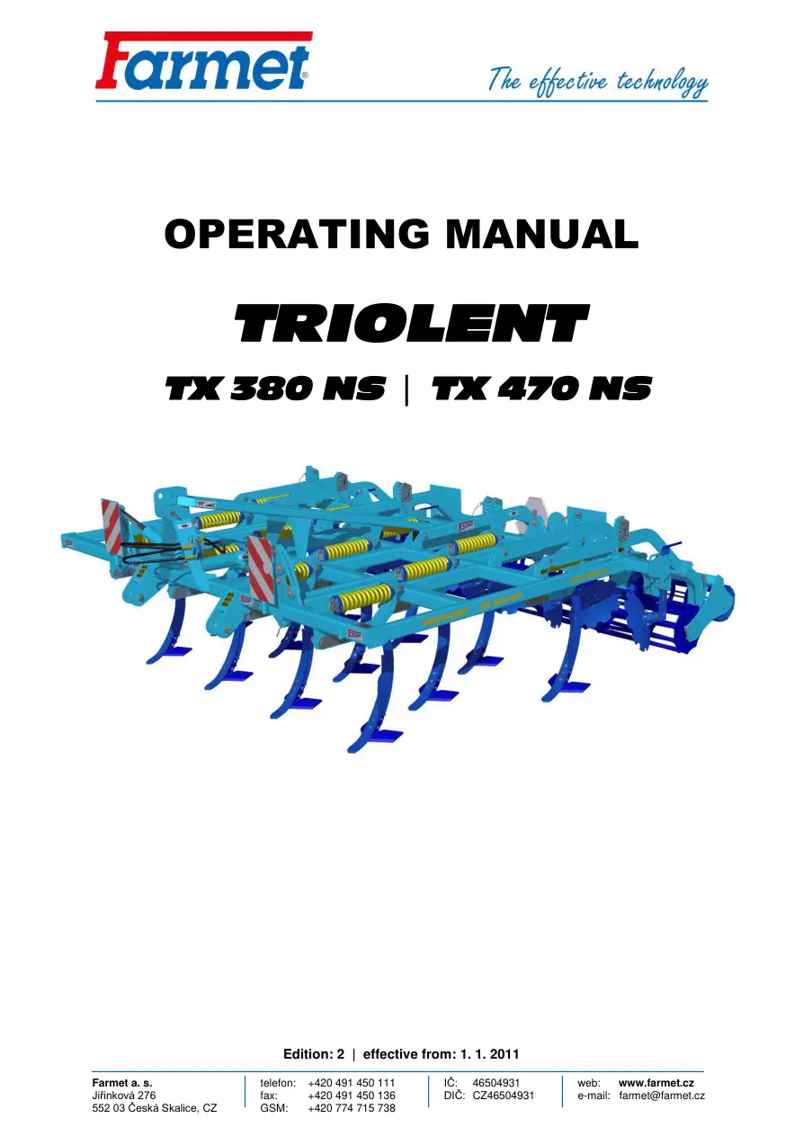 Farmet Triolent Tx380Ns Tx470Ns 2011 Operators Manual