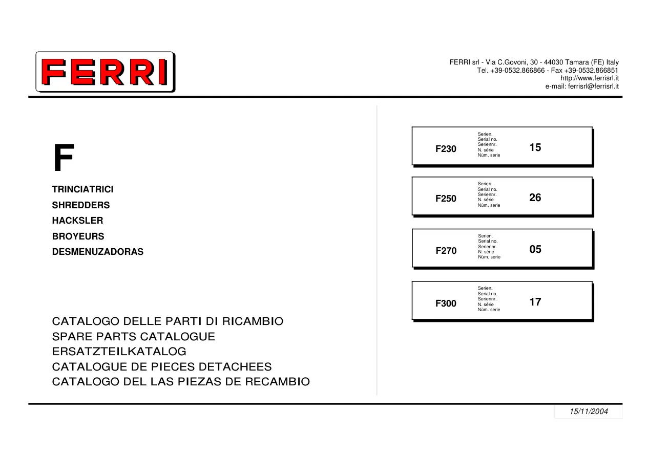 Ferri F230 F250 F270 F300 Parts Manual