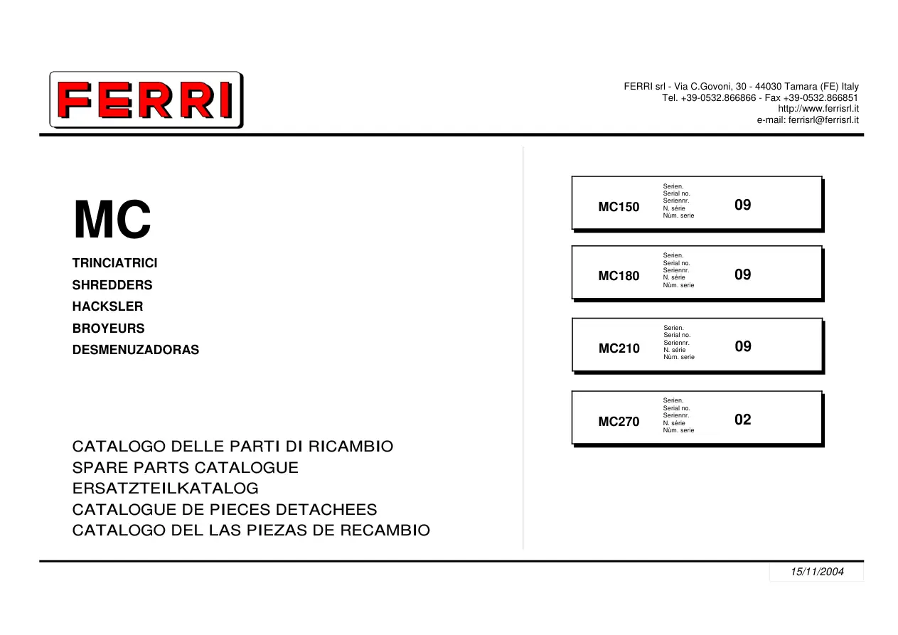 Ferri Mc150 Mc180 Mc210 Mc270 Parts Manual