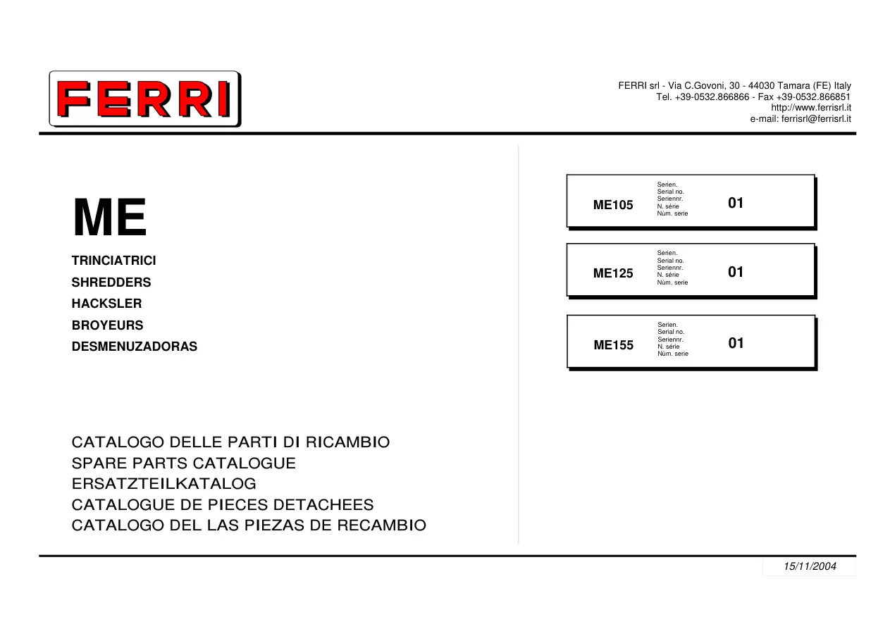 Ferri Me105 Me125 Me155 Parts Manual