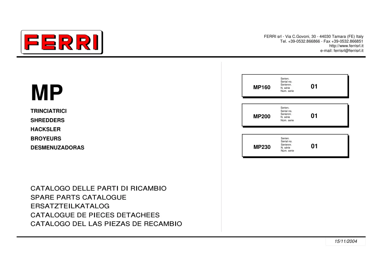 Ferri Mp160 Mp200 Mp230 Parts Manual
