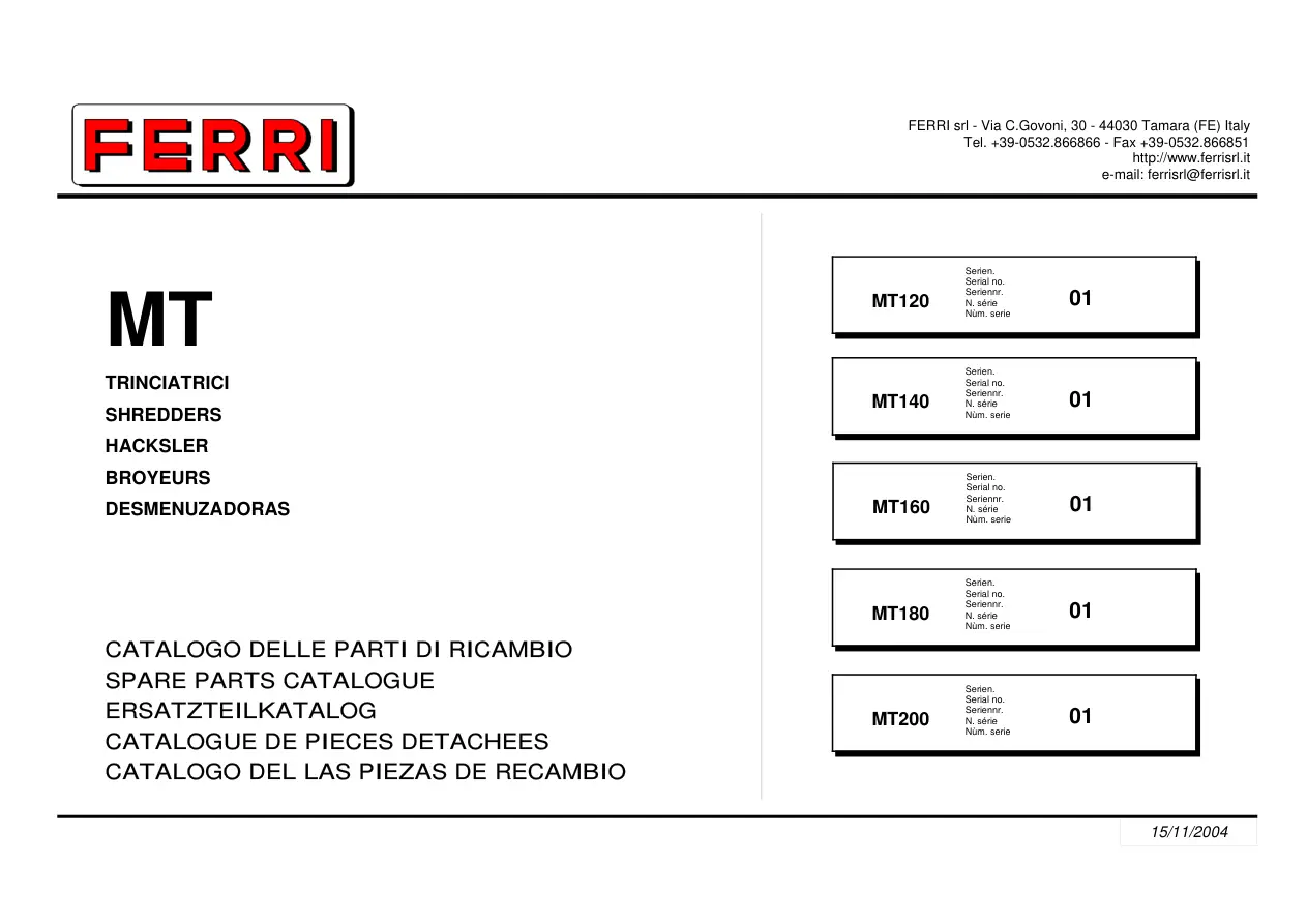 Ferri Mt120 Mt140 Mt160 Mt180 Mt200 Parts Manual