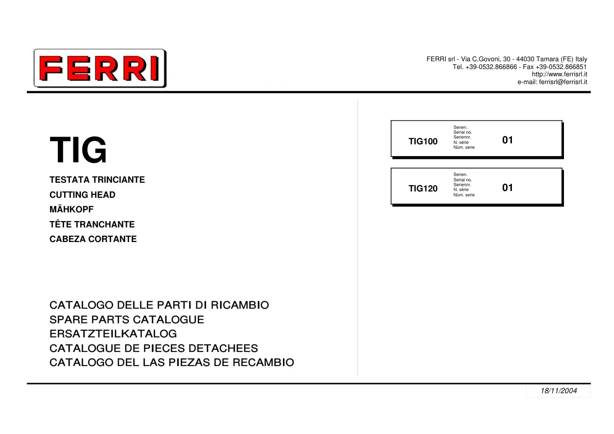 Ferri Tig100 Tig120 Parts Manual