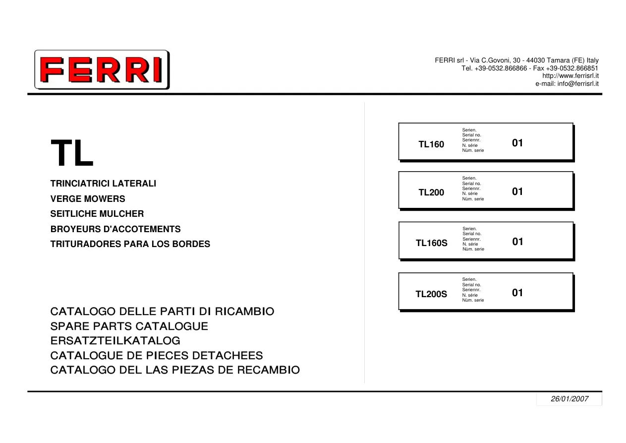 Ferri Tl160 Tl200 Parts Manual