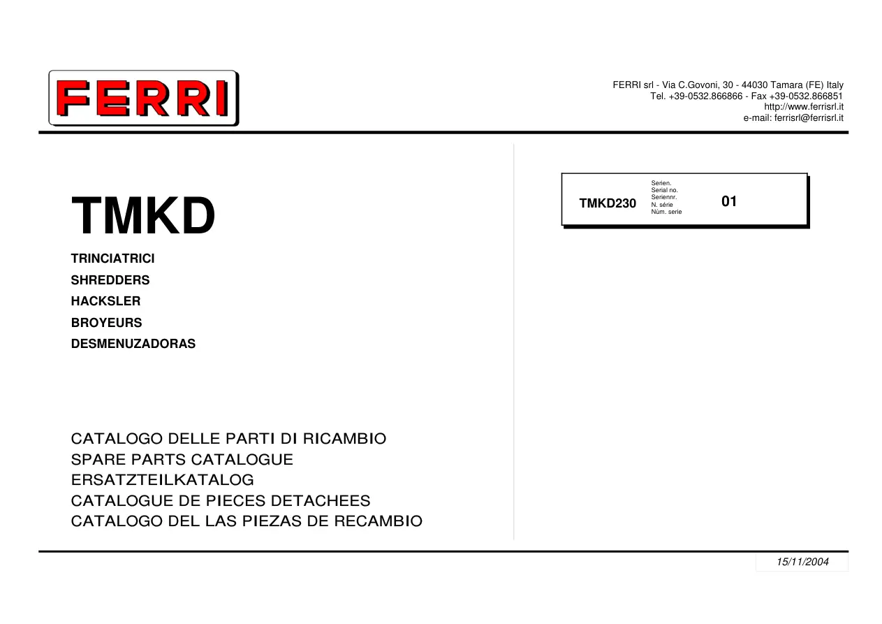 Ferri Tmkd230 Parts Manual