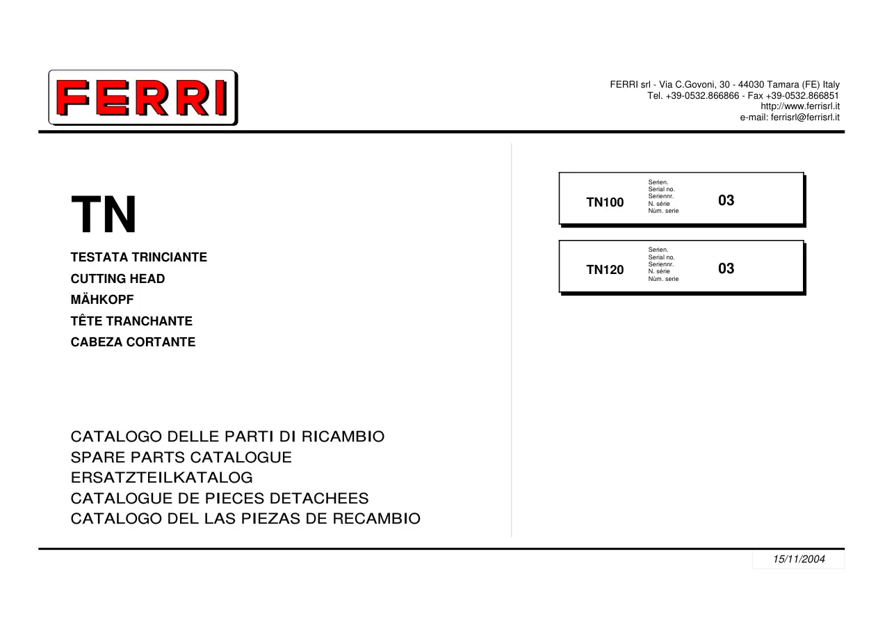 Ferri Tn100 Tn120 Parts Manual