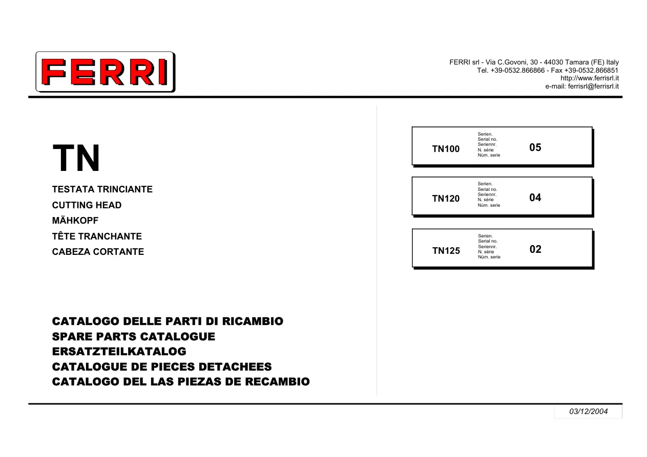 Ferri Tn100 Tn120 Tn125 Parts Manual