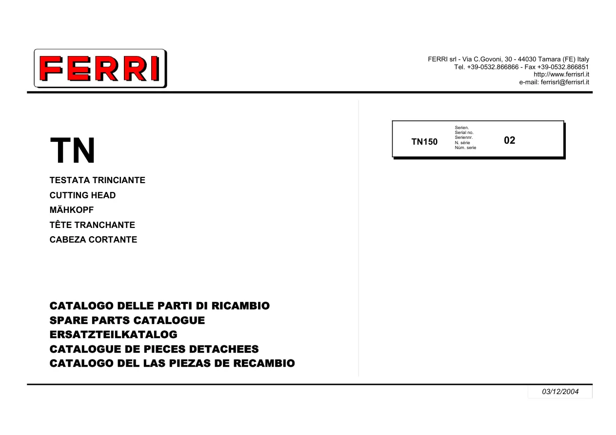 Ferri Tn150 Parts Manual