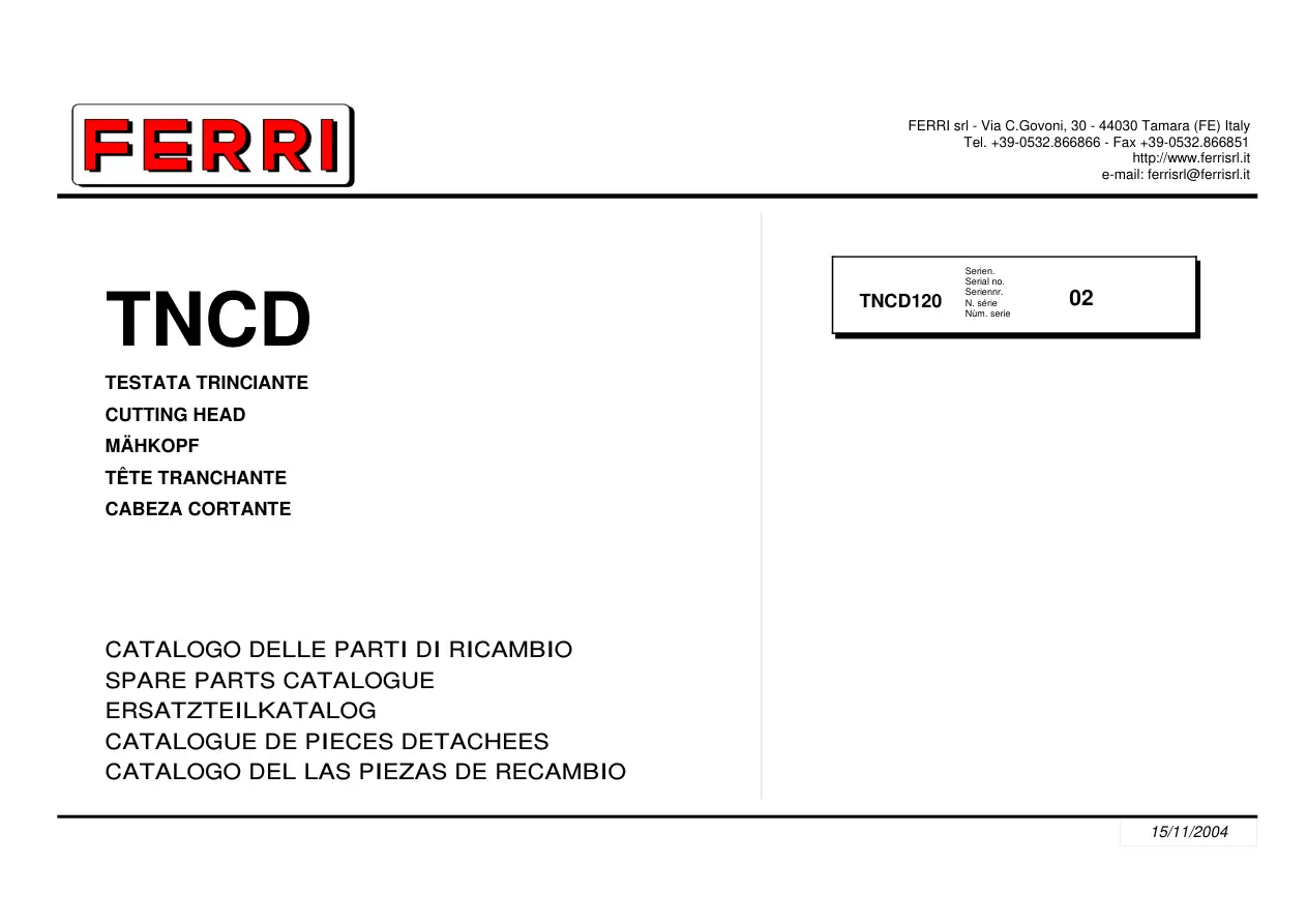 Ferri Tncd120 Parts Manual