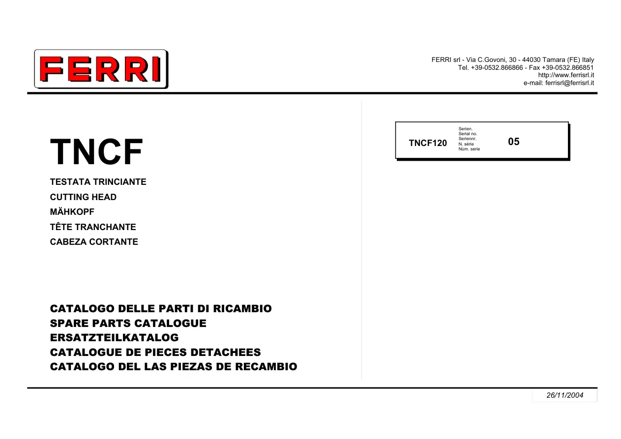Ferri Tncf120 Parts Manual