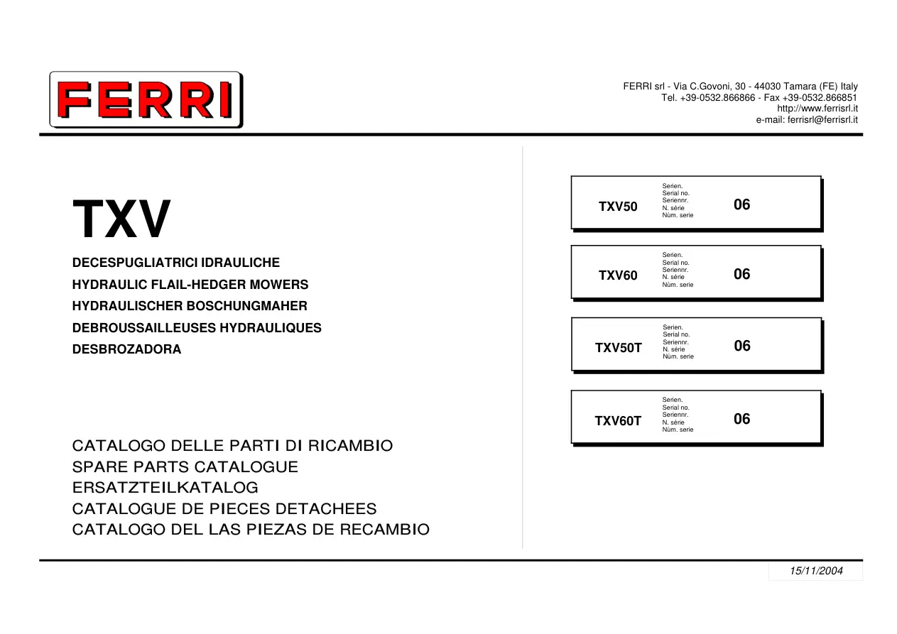 Ferri Txv50T Txv60T Parts Manual