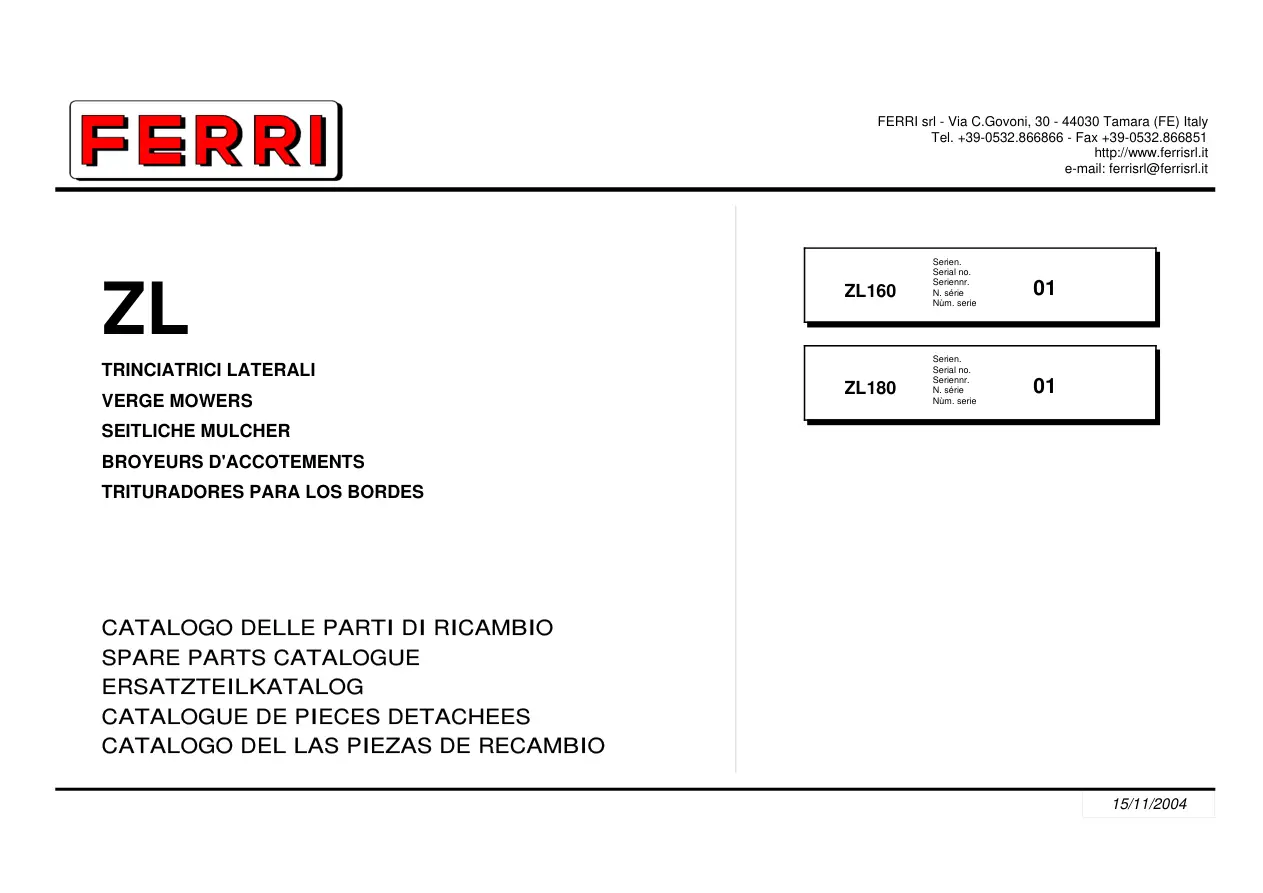 Ferri Zl160 Zl180 Parts Manual
